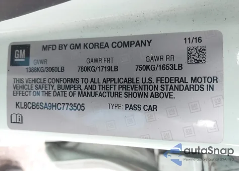 2017 Chevrolet Spark Ls Cvt from USA, damaged, VIN KL8CB6SA9HC773505